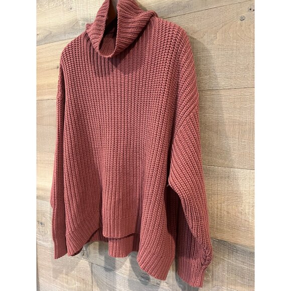 Free People Swim Too Deep Turtleneck Oversized Pullover Sweater Maroon Small S - Picture 4 of 7